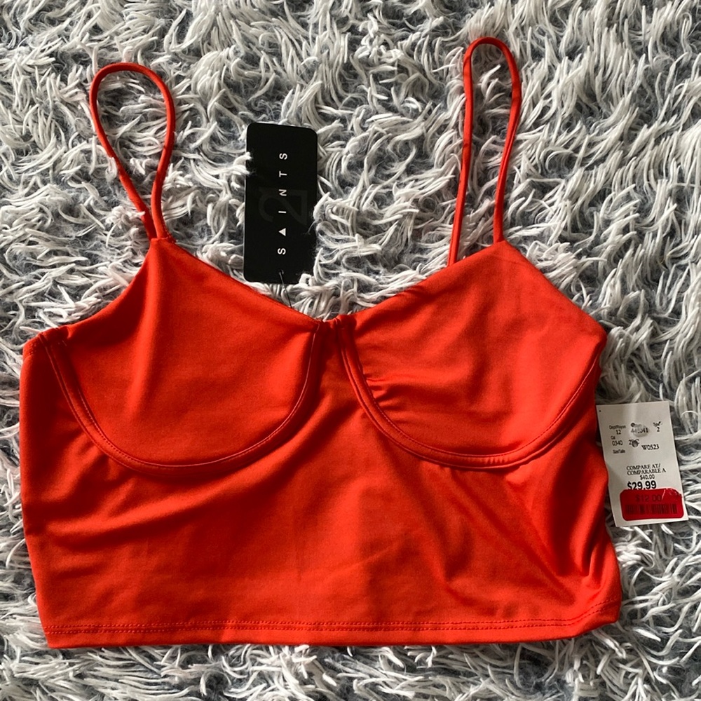 Cropped Orange/Red Spaghetti Strap Top New With Tags Size L